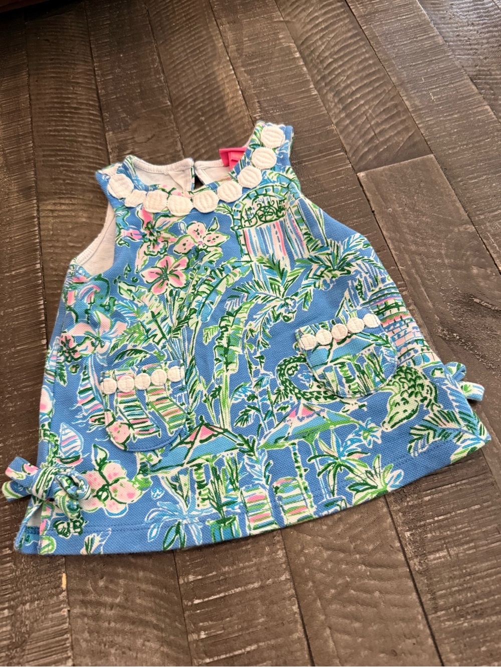 Lilly Pulitzer Blue Tropical Pocket Dress with Shell Trim size 6/12 months